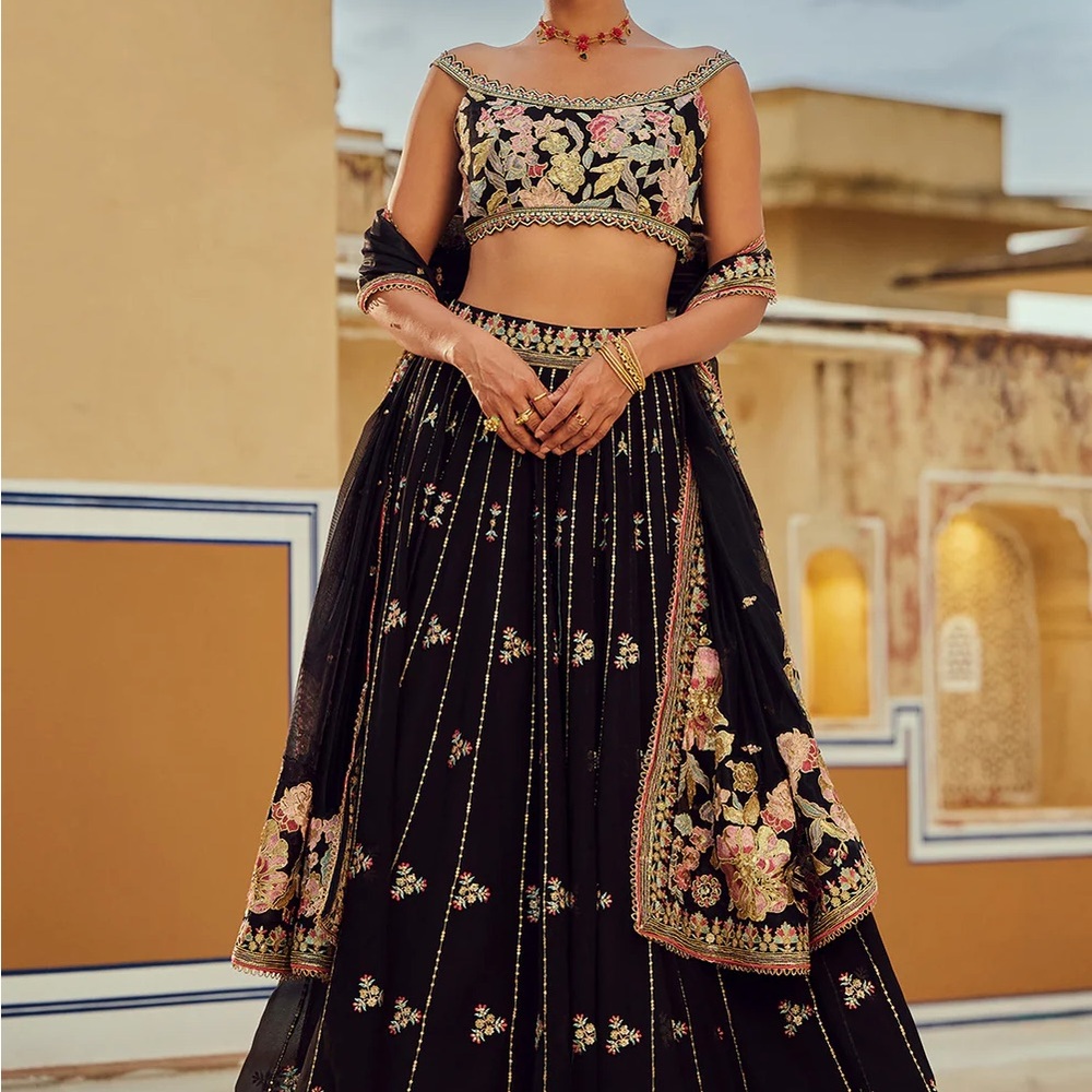 Black Embroidered Lehenga Indian wedding sari